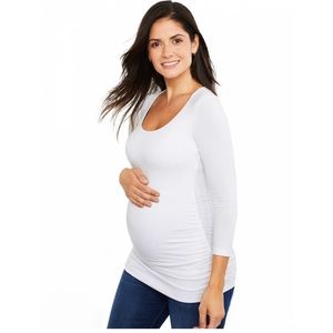 3/4 sleeve white scoop neck maternity top